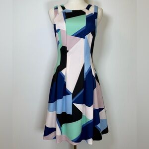 Vince Camuto Double-Strap Fit And Flare Geometric Pattern Dress Women’s Size 4